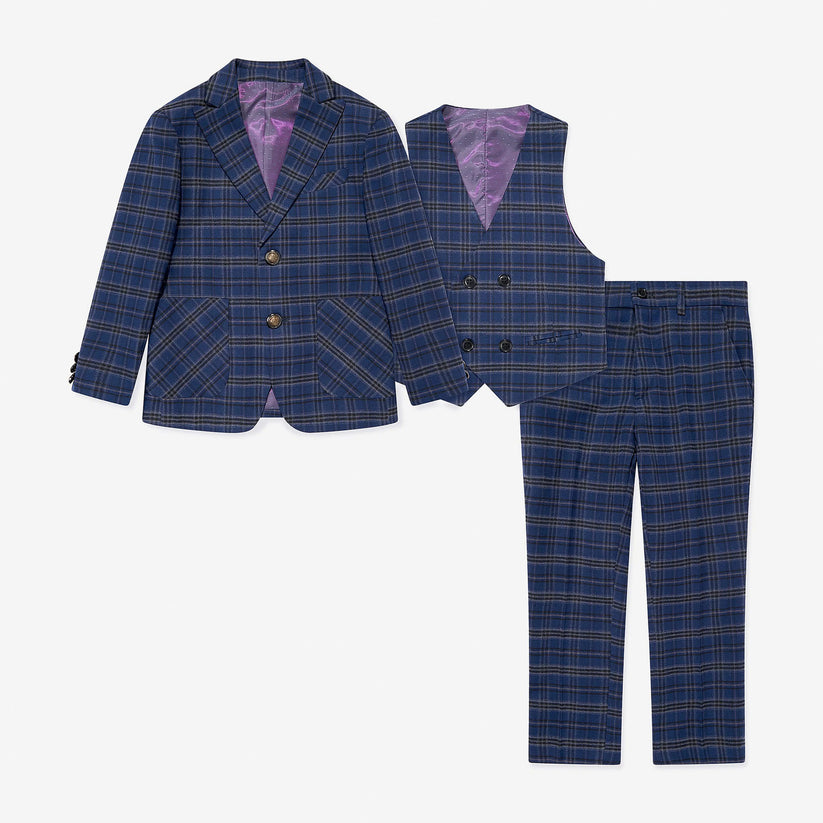 SUITLAB London Boys Navy Checked 3 Piece Suit Set | Ages 2–12 | UK - QHA UK