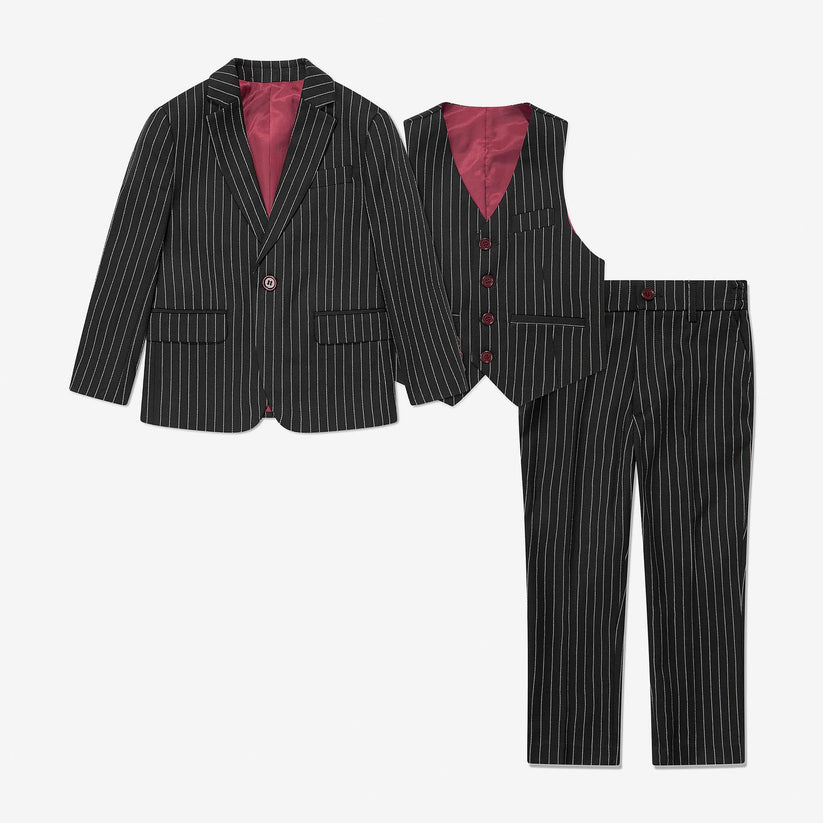 SUITLAB London Boys Black Striped 3 Piece Tuxedo Set | Ages 2–12 | UK - QHA UK