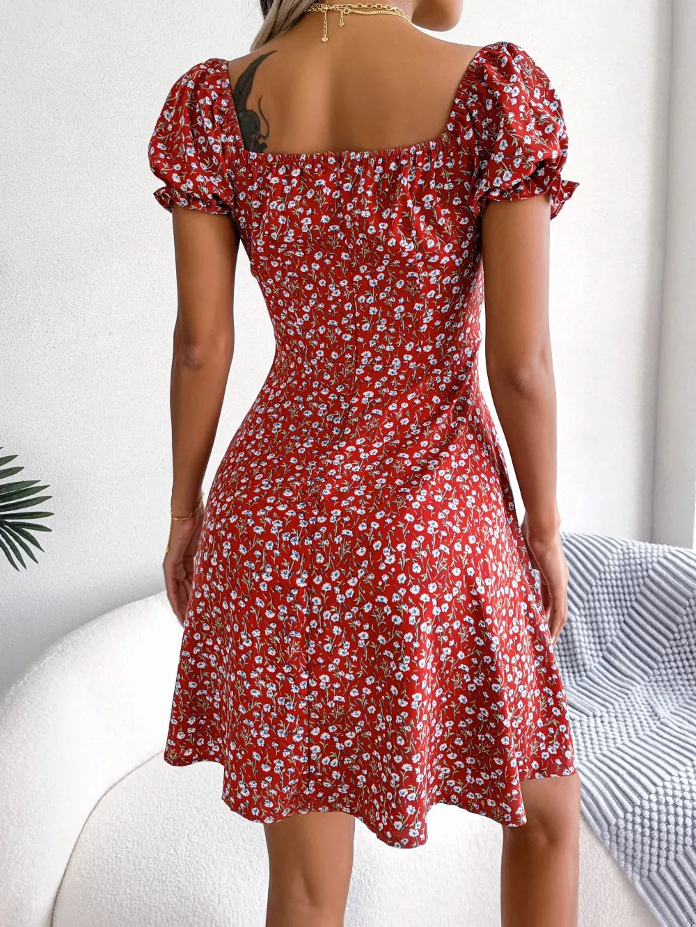 Womens Floral Chiffon Butterfly Sleeve Mini Dress S XL | QHAUK - Sleeve Detail - QHA UK