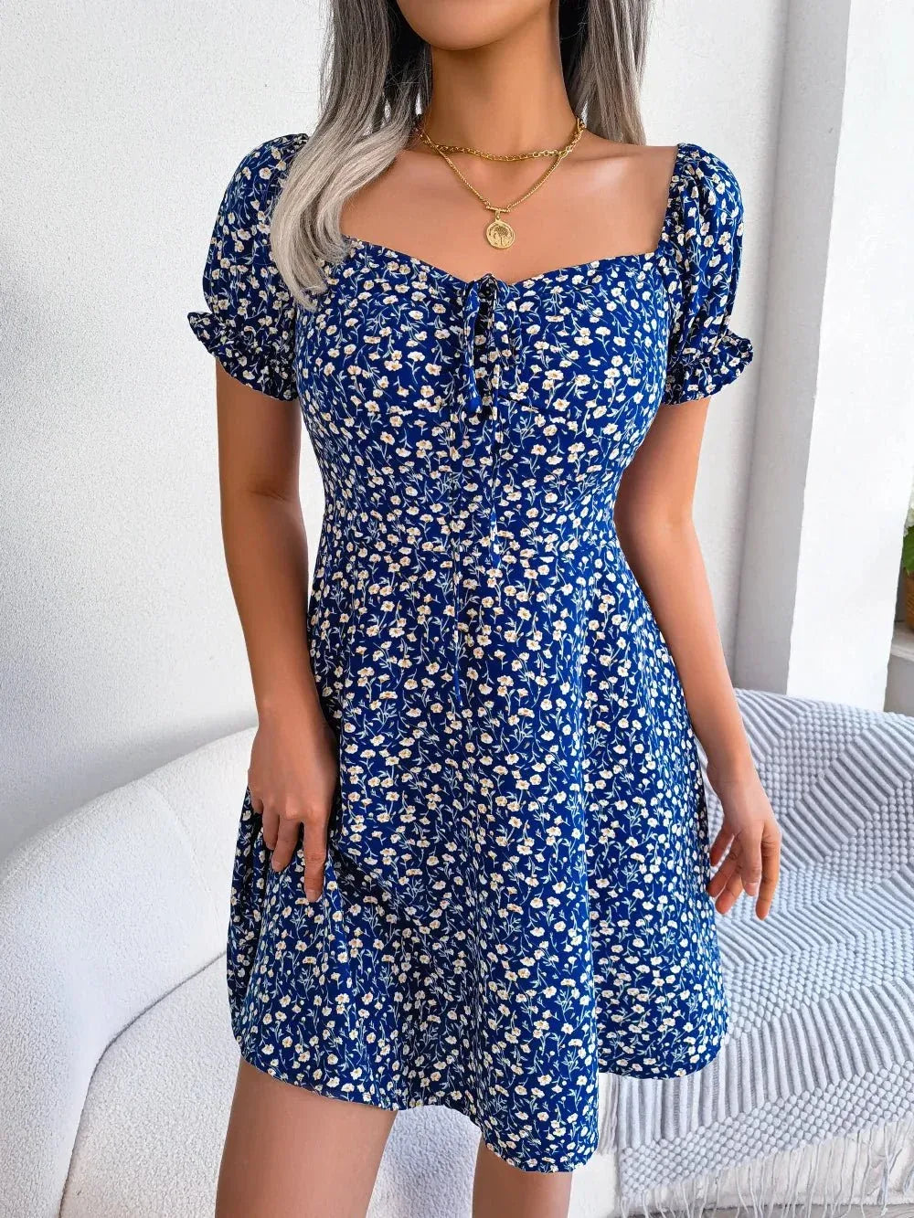 Womens Floral Chiffon Butterfly Sleeve Mini Dress S XL | QHAUK - Sleeve Detail - QHA UK