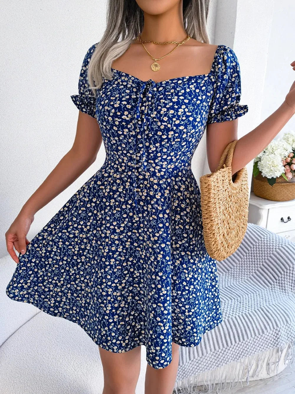 Womens Floral Chiffon Butterfly Sleeve Mini Dress S XL | QHAUK - Sleeve Detail - QHA UK