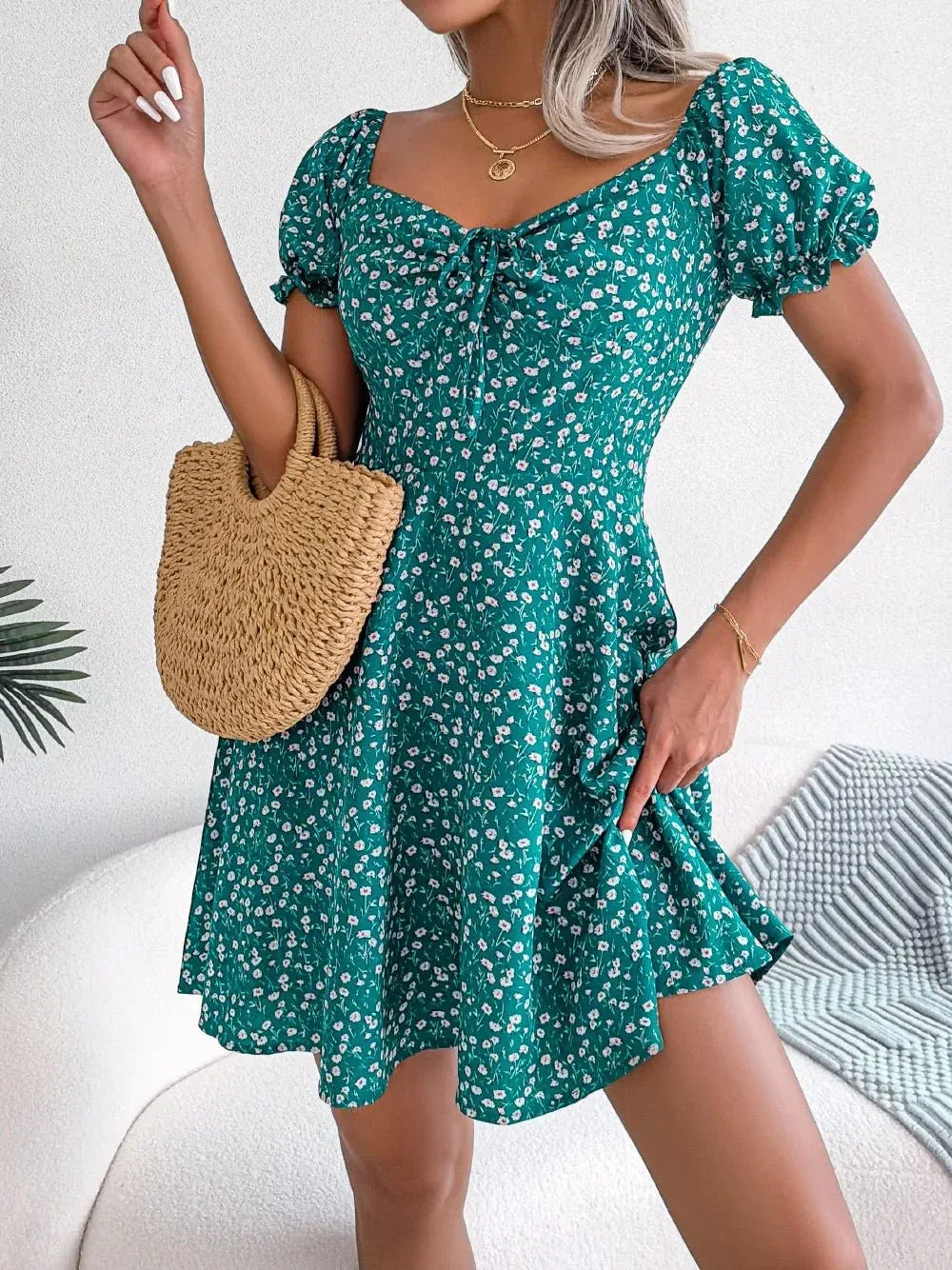 Womens Floral Chiffon Butterfly Sleeve Mini Dress S XL | QHAUK - Sleeve Detail - QHA UK