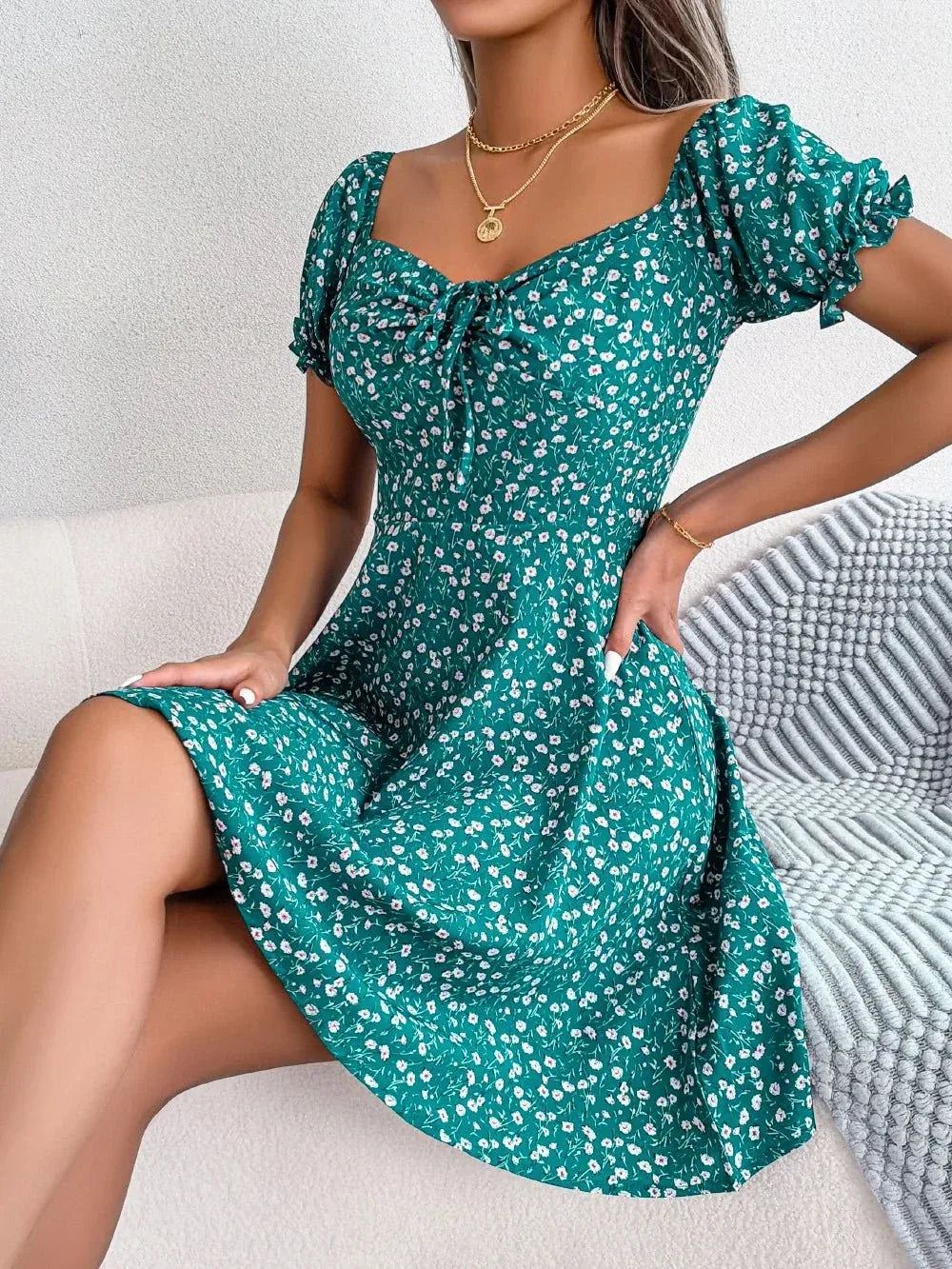 Womens Floral Chiffon Butterfly Sleeve Mini Dress S XL | QHAUK - Sleeve Detail - QHA UK