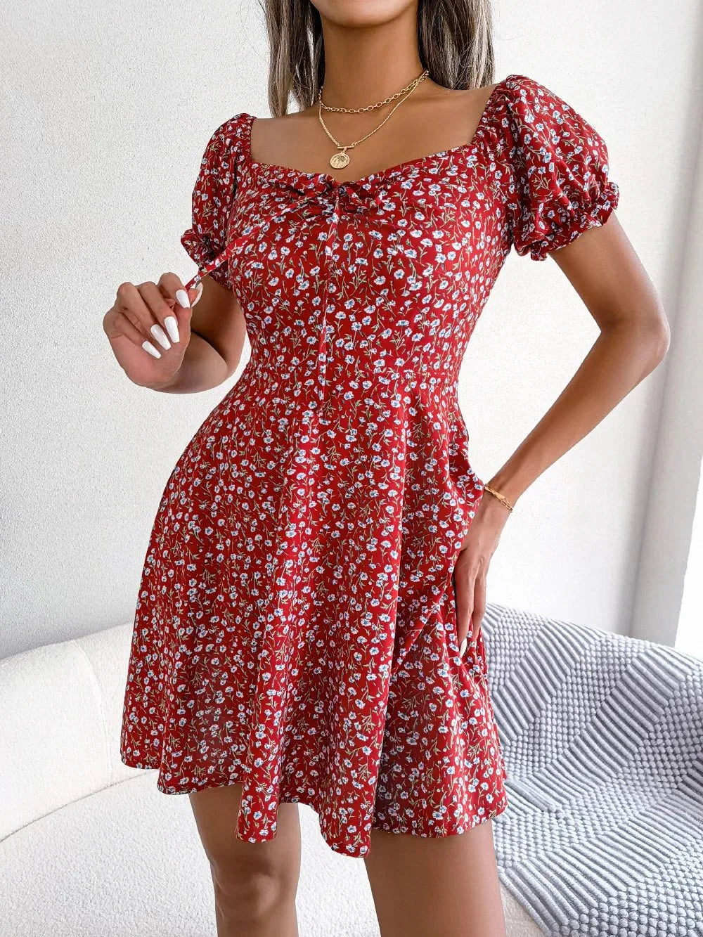 Womens Floral Chiffon Butterfly Sleeve Mini Dress S XL | QHAUK - Sleeve Detail - QHA UK