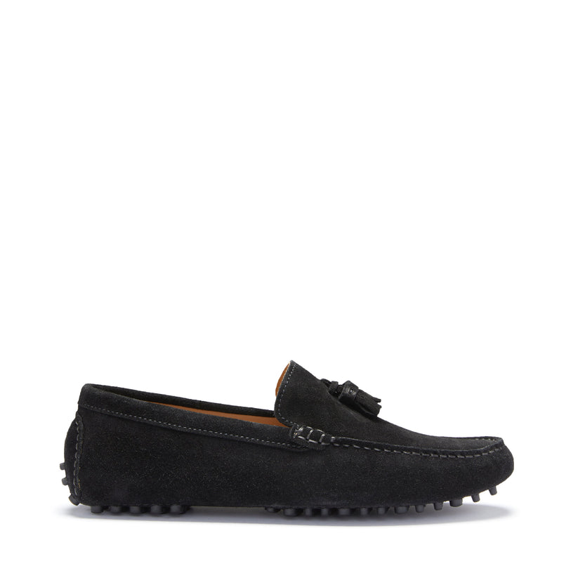 Hugs & Co Mens Tasselled Driving Loafers Black Suede UK 7-14 - QHA UK