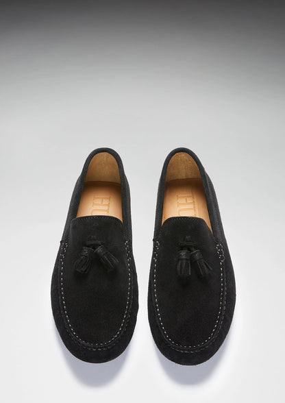 Hugs & Co Mens Tasselled Driving Loafers Black Suede UK 7-14 - QHA UK