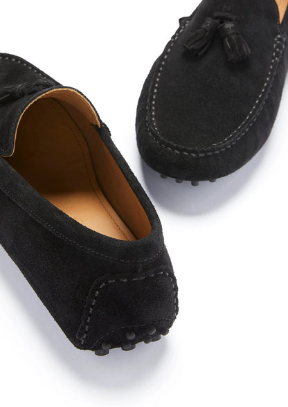 Hugs & Co Mens Tasselled Driving Loafers Black Suede UK 7-14 - QHA UK