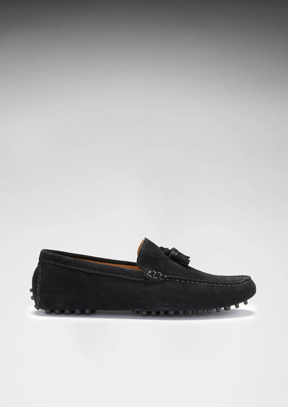 Hugs & Co Mens Tasselled Driving Loafers Black Suede UK 7-14 - QHA UK