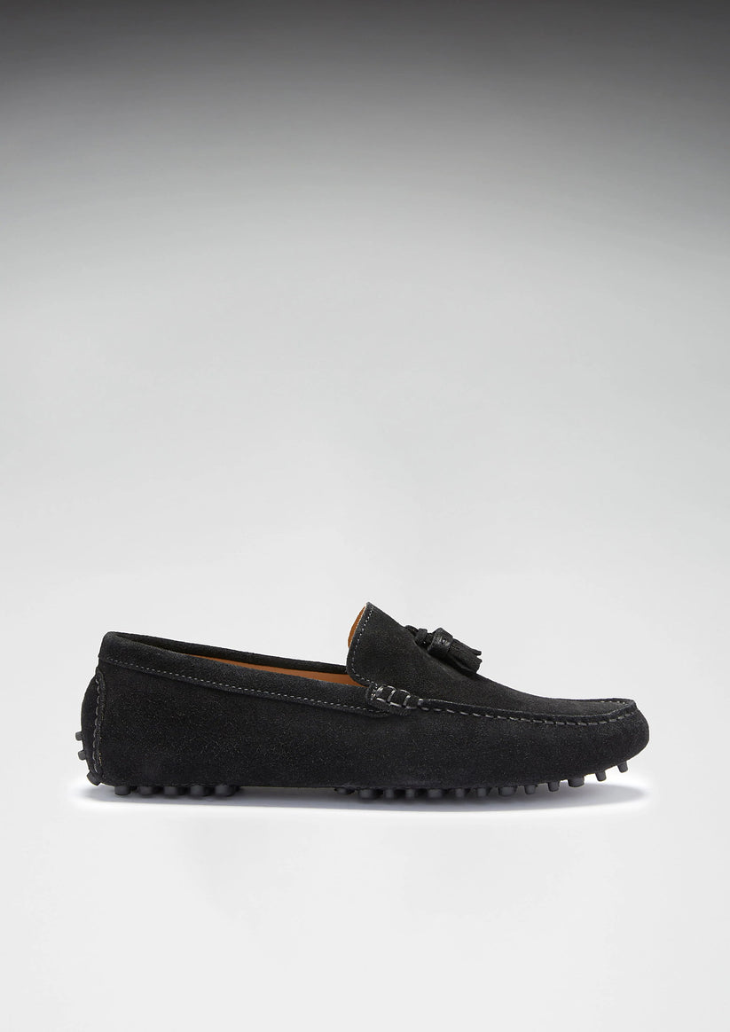 Hugs & Co Mens Tasselled Driving Loafers Black Suede UK 7-14 - QHA UK