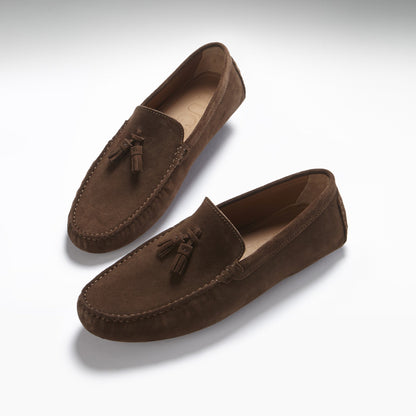 Hugs & Co Mens Tasselled Driving Loafers Brown Suede UK 7-14 - QHA UK