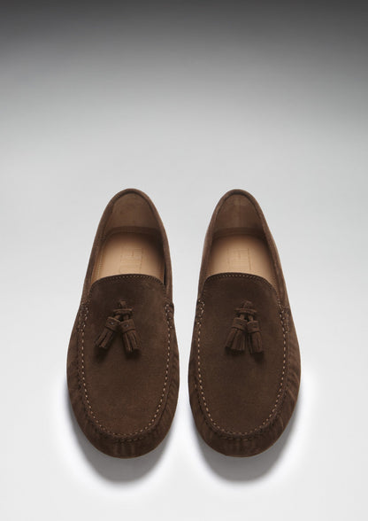 Hugs & Co Mens Tasselled Driving Loafers Brown Suede UK 7-14 - QHA UK