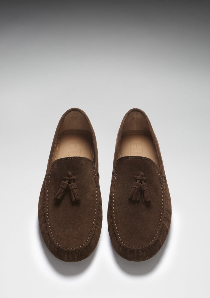Hugs & Co Mens Tasselled Driving Loafers Brown Suede UK 7-14 - QHA UK