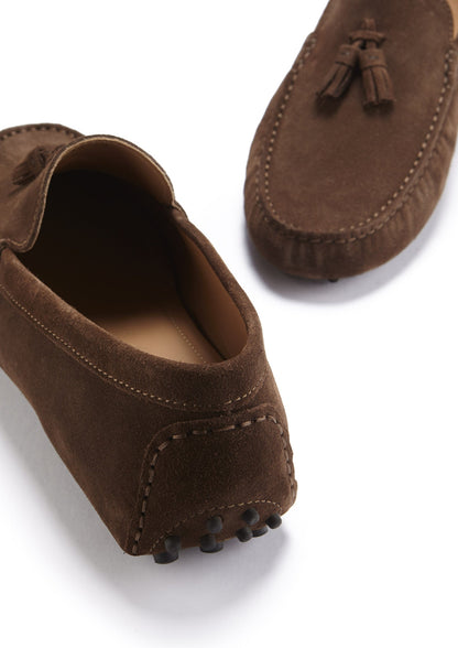 Hugs & Co Mens Tasselled Driving Loafers Brown Suede UK 7-14 - QHA UK