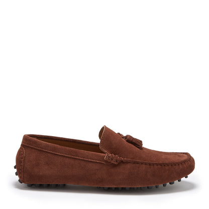 Hugs & Co Mens Tasselled Driving Loafers Mahogany Brown Suede UK 7-14 - QHA UK