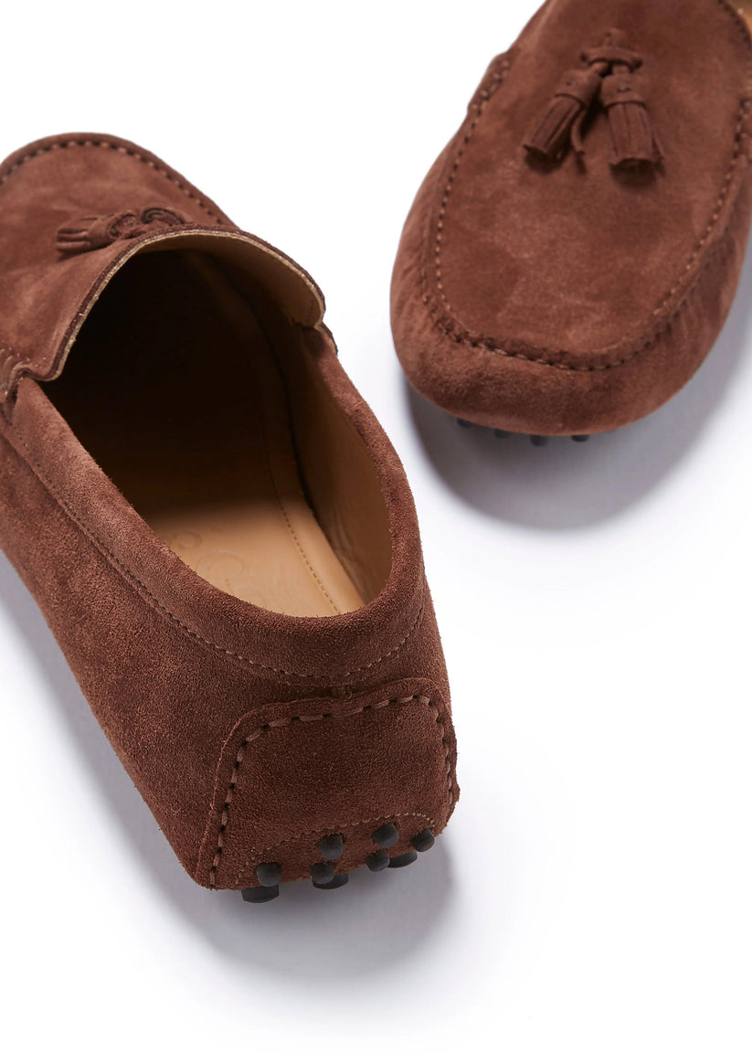 Hugs & Co Mens Tasselled Driving Loafers Mahogany Brown Suede UK 7-14 - QHA UK
