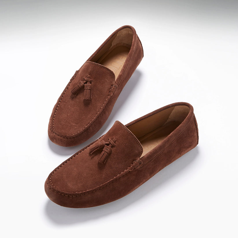 Hugs & Co Mens Tasselled Driving Loafers Mahogany Brown Suede UK 7-14 - QHA UK