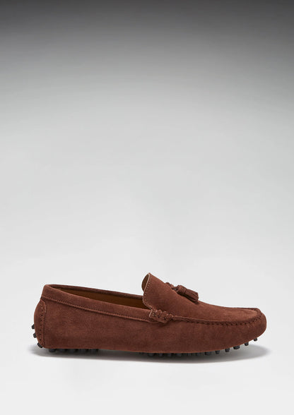 Hugs & Co Mens Tasselled Driving Loafers Mahogany Brown Suede UK 7-14 - QHA UK
