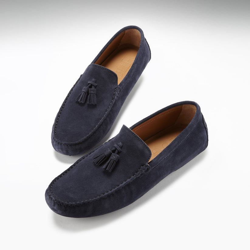 Hugs & Co Mens Tasselled Driving Loafers Navy Blue Suede UK 7-14 - QHA UK