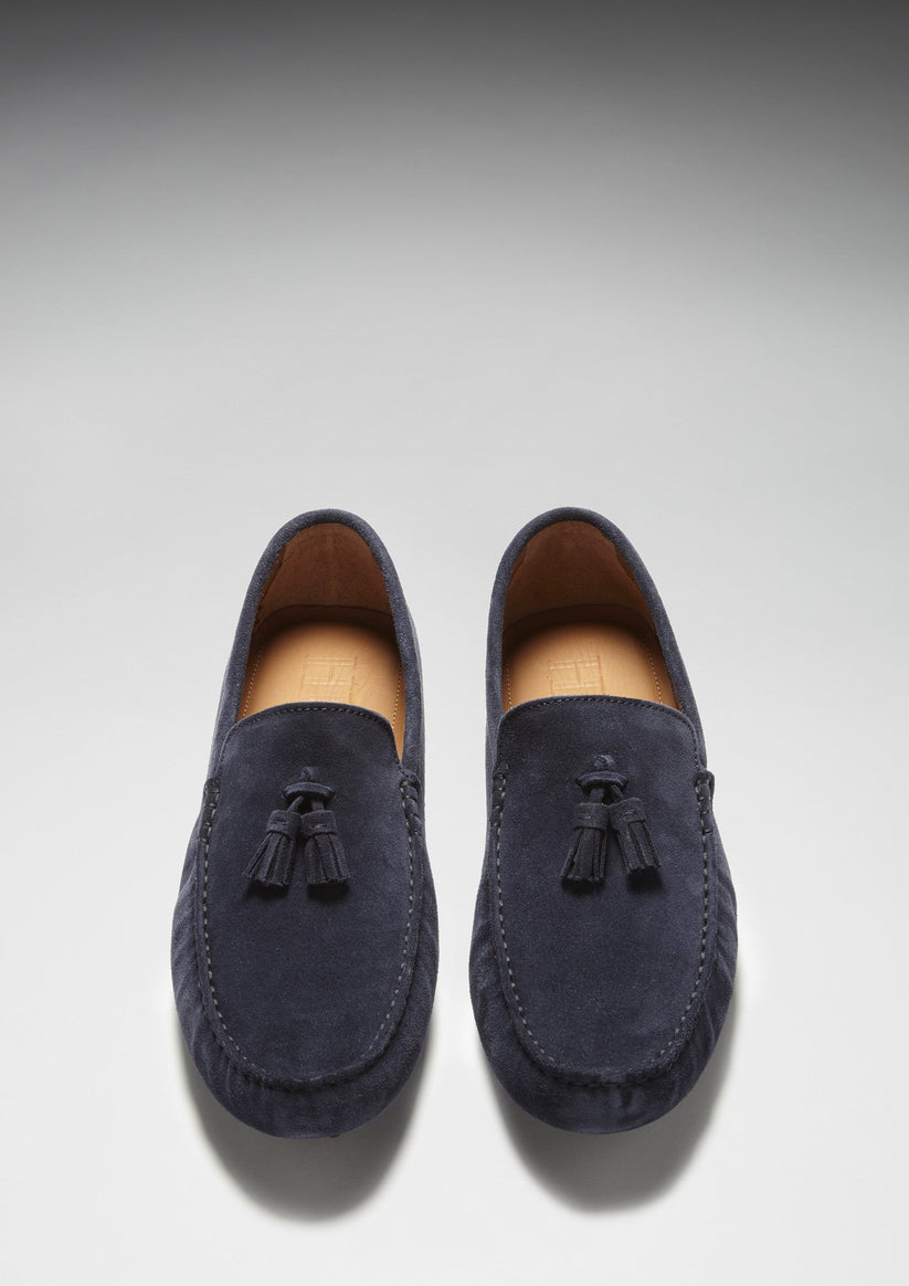 Hugs & Co Mens Tasselled Driving Loafers Navy Blue Suede UK 7-14 - QHA UK