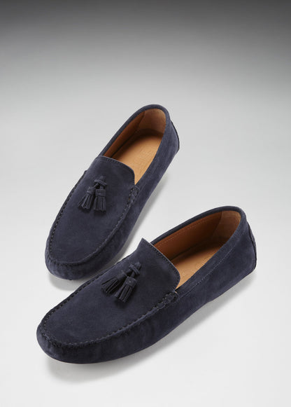 Hugs & Co Mens Tasselled Driving Loafers Navy Blue Suede UK 7-14 - QHA UK