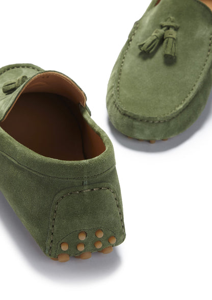 Hugs & Co Mens Tasselled Driving Loafers Safari Green Suede UK 7-14 - QHA UK