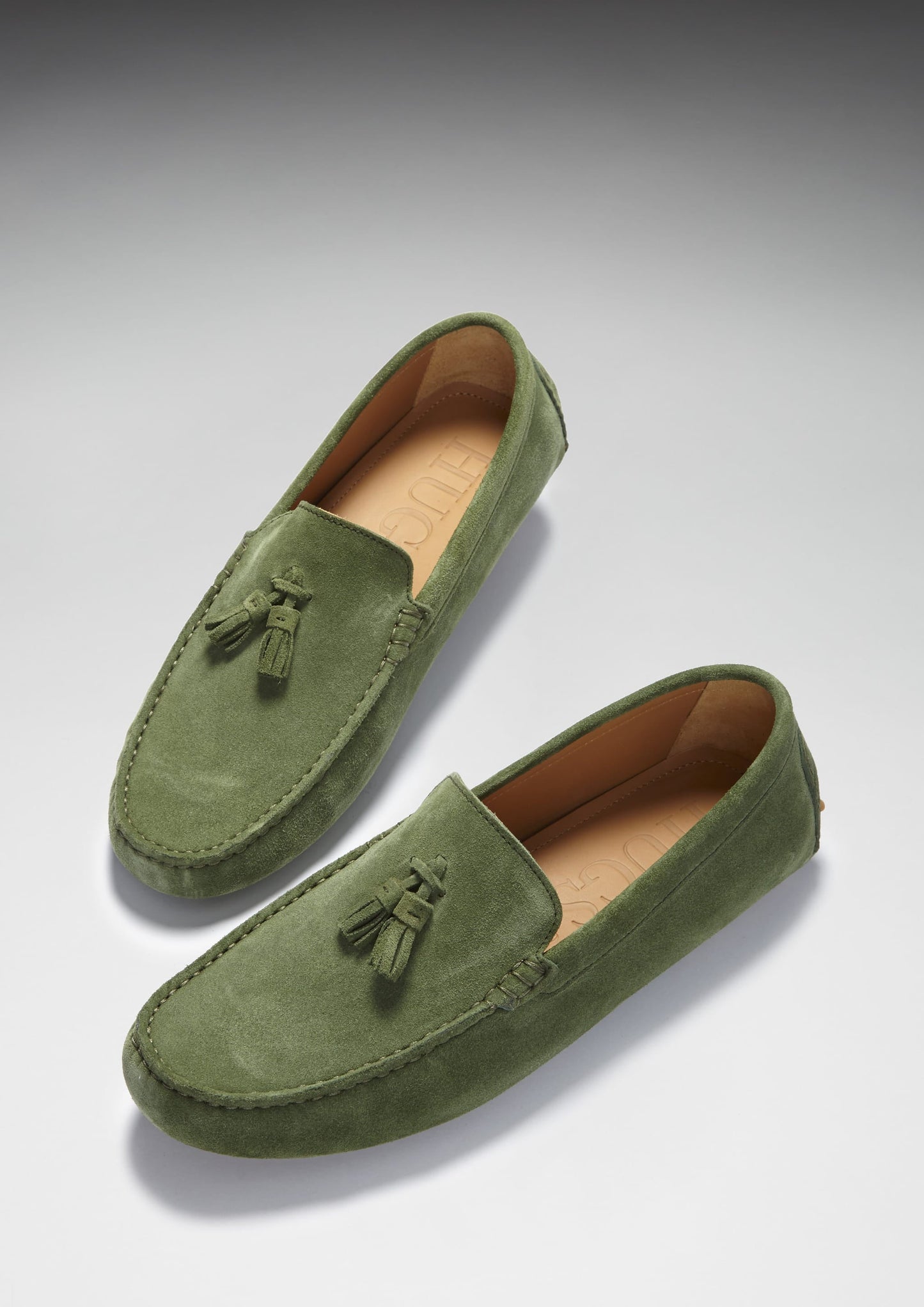 Hugs & Co Mens Tasselled Driving Loafers Safari Green Suede UK 7-14 - QHA UK