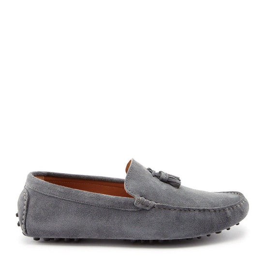 Hugs & Co Mens Tasselled Driving Loafers Slate Grey Suede UK 7-14 - QHA UK