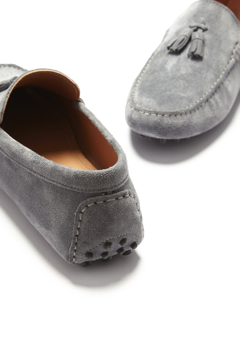 Hugs & Co Mens Tasselled Driving Loafers Slate Grey Suede UK 7-14 - QHA UK