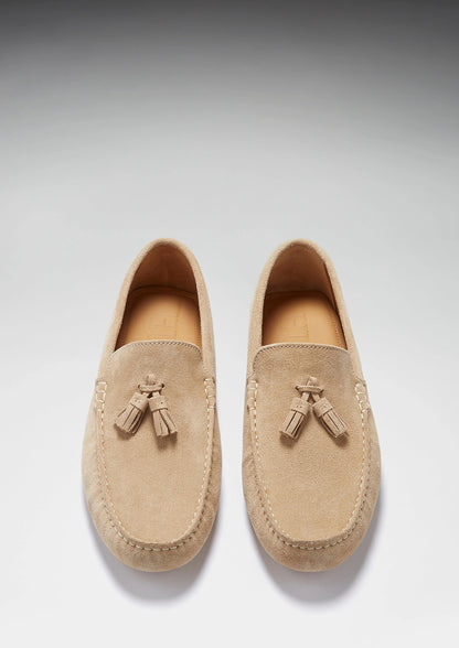 Hugs & Co Mens Tasselled Driving Loafers Taupe Suede UK 7-14 - QHA UK