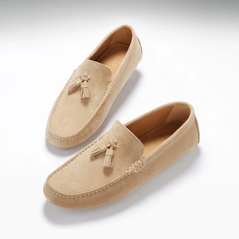 Hugs & Co Mens Tasselled Driving Loafers Taupe Suede UK 7-14 - QHA UK