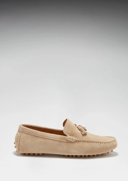 Hugs & Co Mens Tasselled Driving Loafers Taupe Suede UK 7-14 - QHA UK