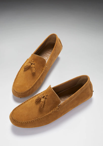 Hugs & Co Mens Tasselled Driving Loafers Tobacco Suede UK 7-14 - QHA UK
