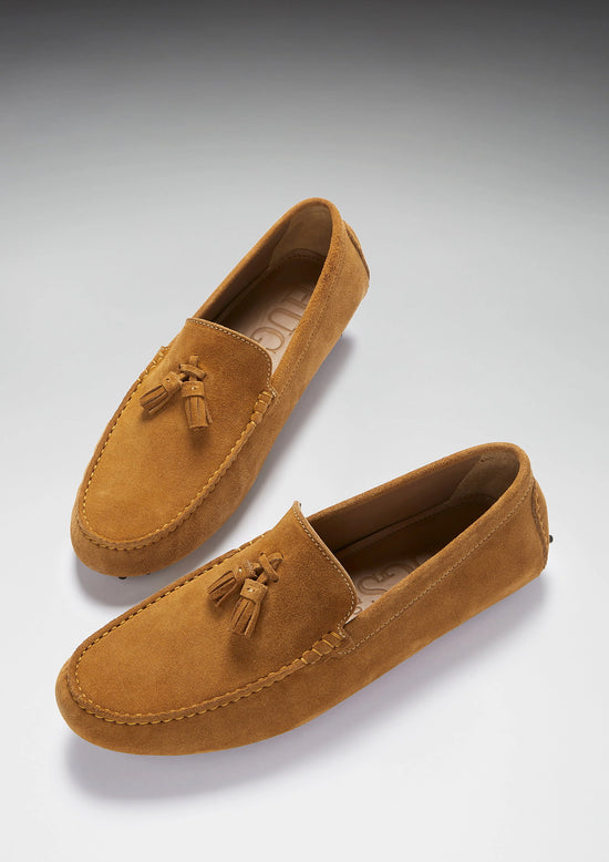 Hugs & Co Mens Tasselled Driving Loafers Tobacco Suede UK 7-14 - QHA UK