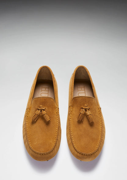 Hugs & Co Mens Tasselled Driving Loafers Tobacco Suede UK 7-14 - QHA UK