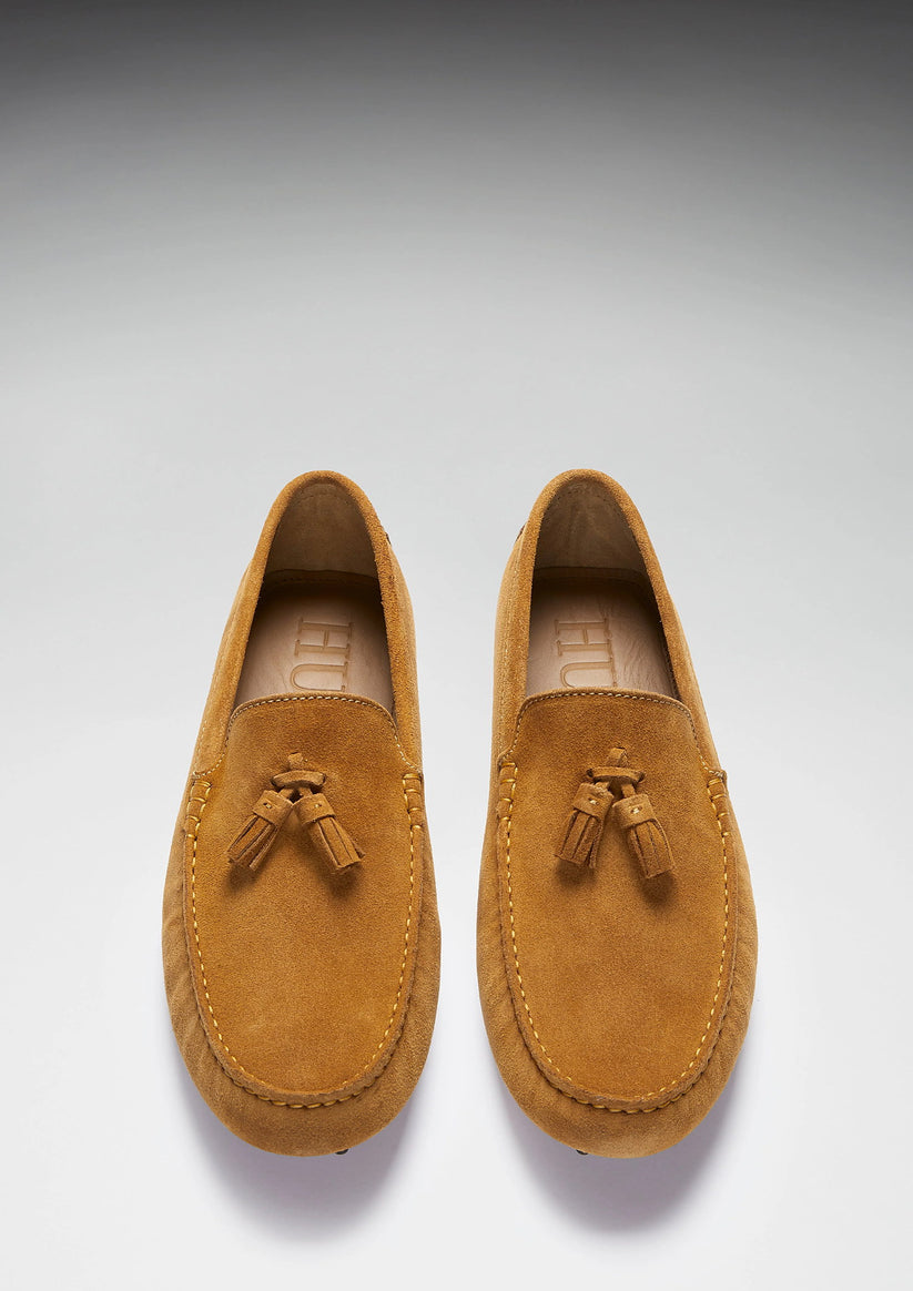 Hugs & Co Mens Tasselled Driving Loafers Tobacco Suede UK 7-14 - QHA UK