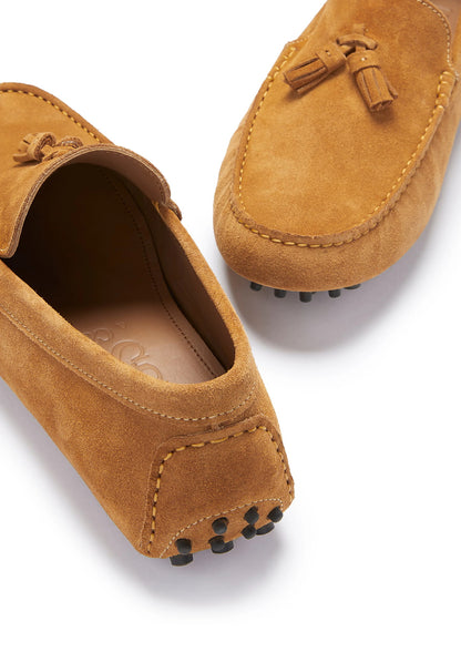 Hugs & Co Mens Tasselled Driving Loafers Tobacco Suede UK 7-14 - QHA UK