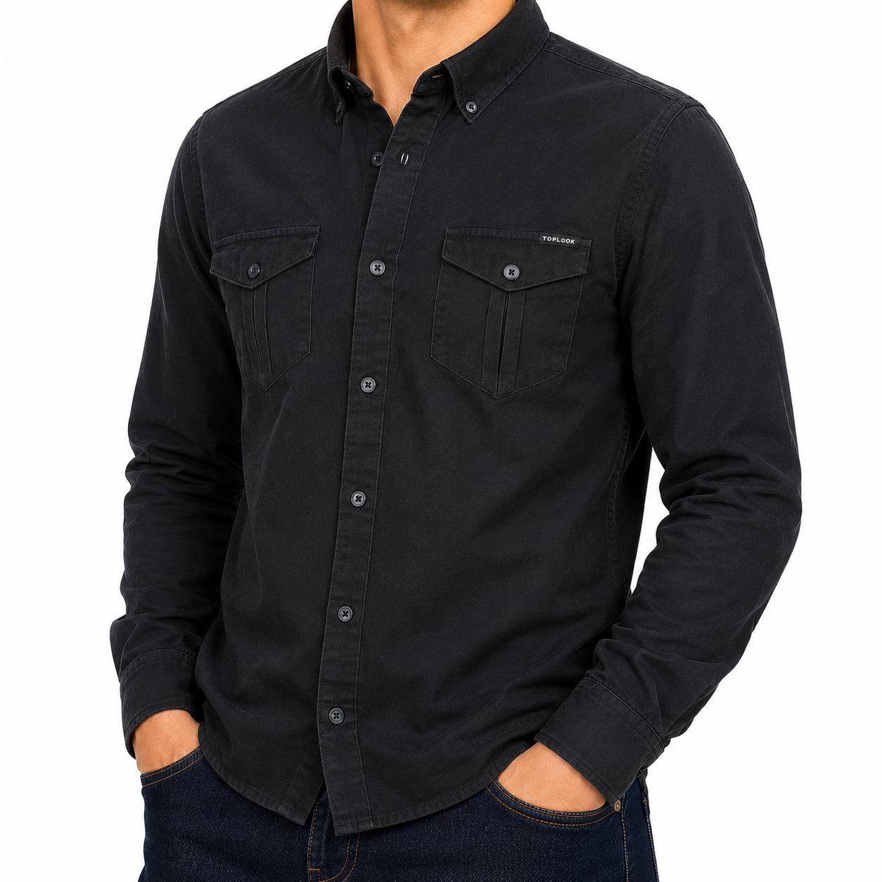 TL London Mens Cotton Button Down Shirt Long Sleeve Smart Casual Work - QHA UK