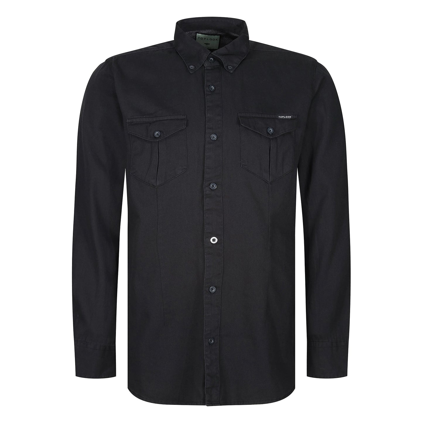 TL London Mens Cotton Button Down Shirt Long Sleeve Smart Casual Work - Front View - QHA UK