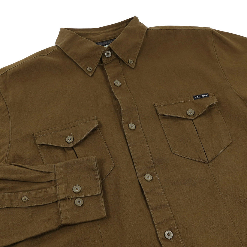 TL London Mens Cotton Button Down Shirt Long Sleeve Smart Casual Work - Sleeve Detail - QHA UK
