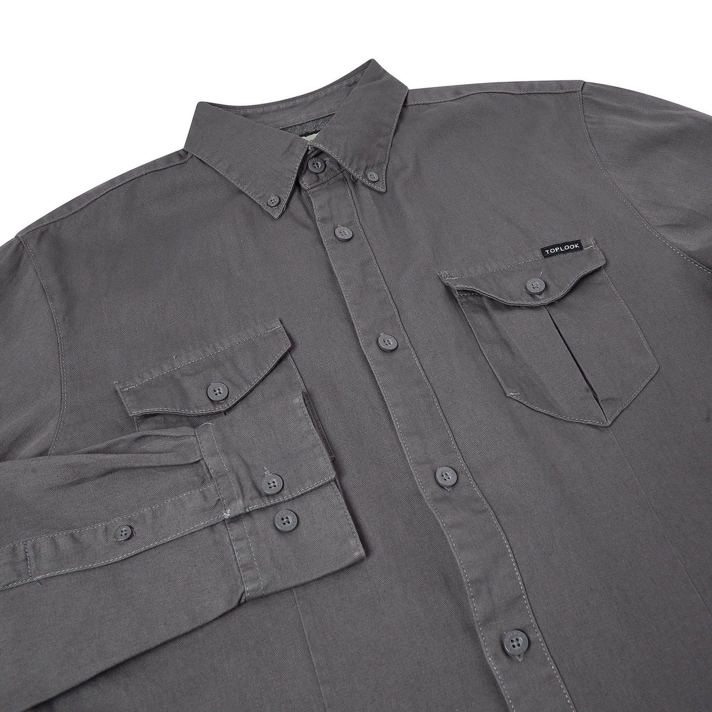 TL London Mens Cotton Button Down Shirt Long Sleeve Smart Casual Work - Sleeve Detail - QHA UK