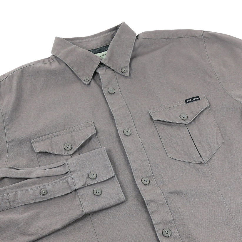 TL London Mens Cotton Button Down Shirt Long Sleeve Smart Casual Work - Sleeve Detail - QHA UK