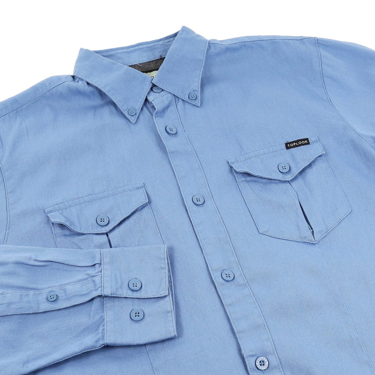 TL London Mens Cotton Button Down Shirt Long Sleeve Smart Casual Work - Sleeve Detail - QHA UK