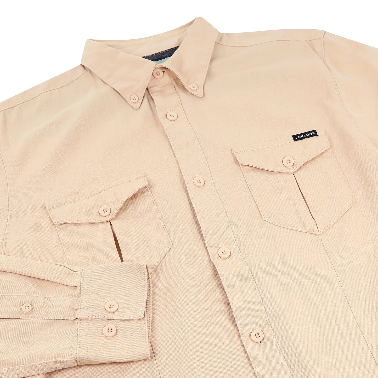 TL London Mens Cotton Button Down Shirt Long Sleeve Smart Casual Work - Sleeve Detail - QHA UK