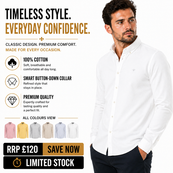 TL London Mens 100% Cotton Shirt Long Sleeve Button Down Smart Casual - Sleeve Detail - QHA UK