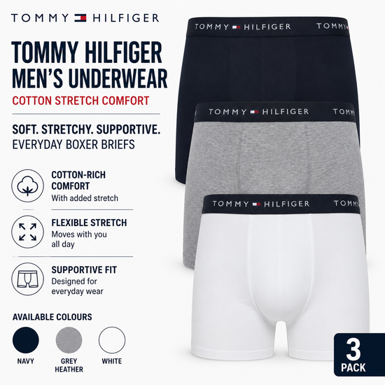 Tommy Hilfiger Mens Cotton Stretch Boxer Briefs Trunks Underwear S-XL - QHA UK