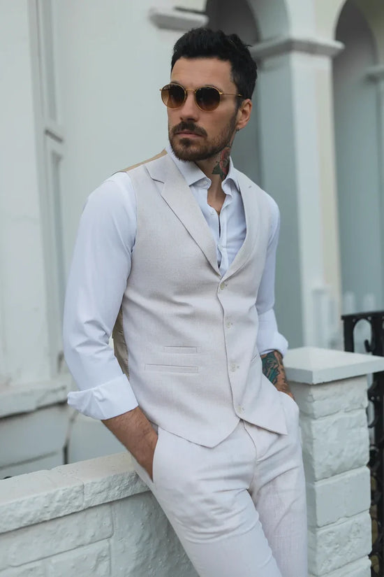 TruClothing Men's Linen 2 Piece Suit Waistcoat & Trousers | Cream | Sizes 36–52" - QHA UK