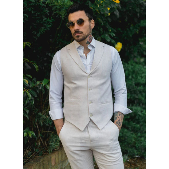 TruClothing Men's Linen 2 Piece Suit Waistcoat & Trousers | Cream | Sizes 36–52" - QHA UK
