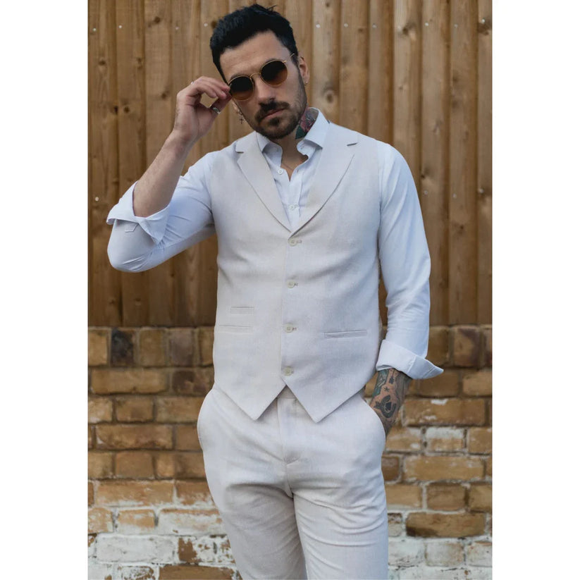 TruClothing Men's Linen 2 Piece Suit Waistcoat & Trousers | Cream | Sizes 36–52" - QHA UK