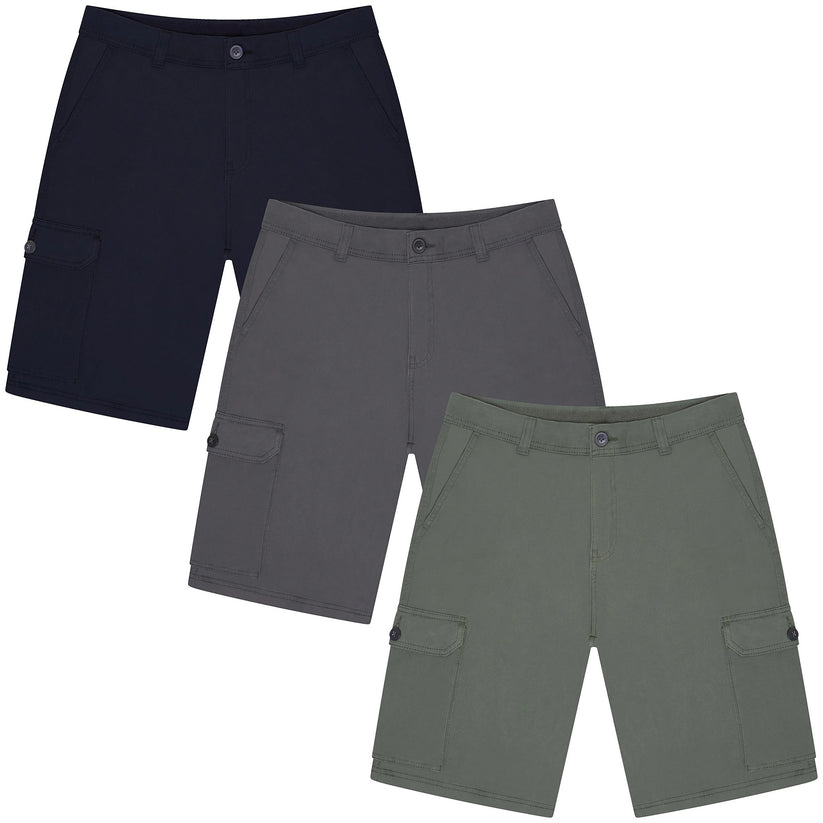 Men's 6 Pocket Cargo Shorts Navy Charcoal Khaki Waist 30-44 | QHA UK - QHA UK