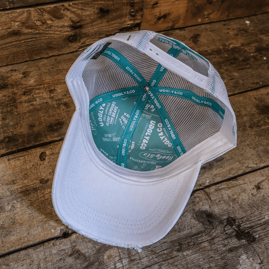Uggly&Co Turquoise & White Diamond Cap Vintage Distressed Mesh Trucker - QHA UK